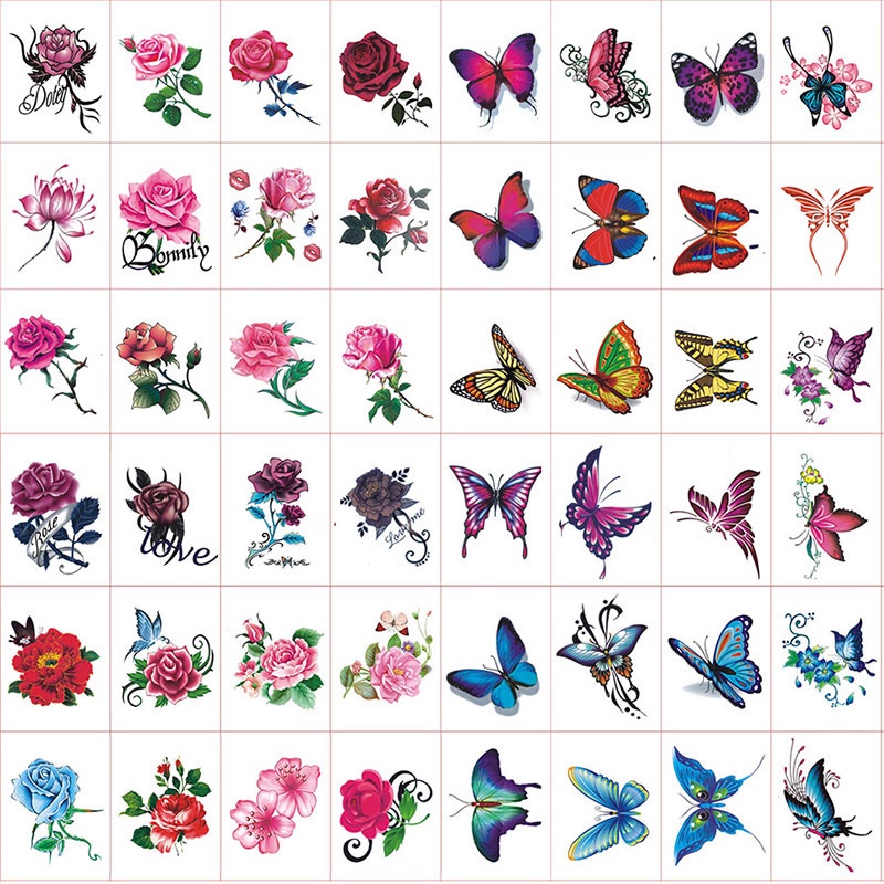 [50 Pieces Set] Tattoo Stickers Waterproof Female Long-Lasting Rose ...