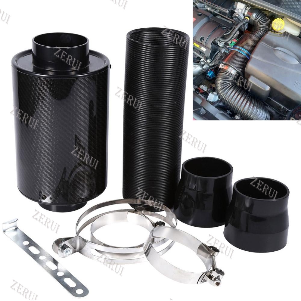 ZR For 76mm 3" Car Carbon Fiber Induction Air Intake Filter Kit Ram