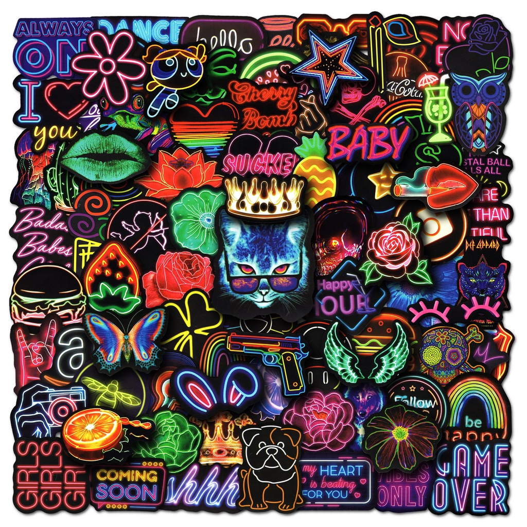 100/50PCS New Neon Light Ins Style Waterproof Graffiti Stickers For ...