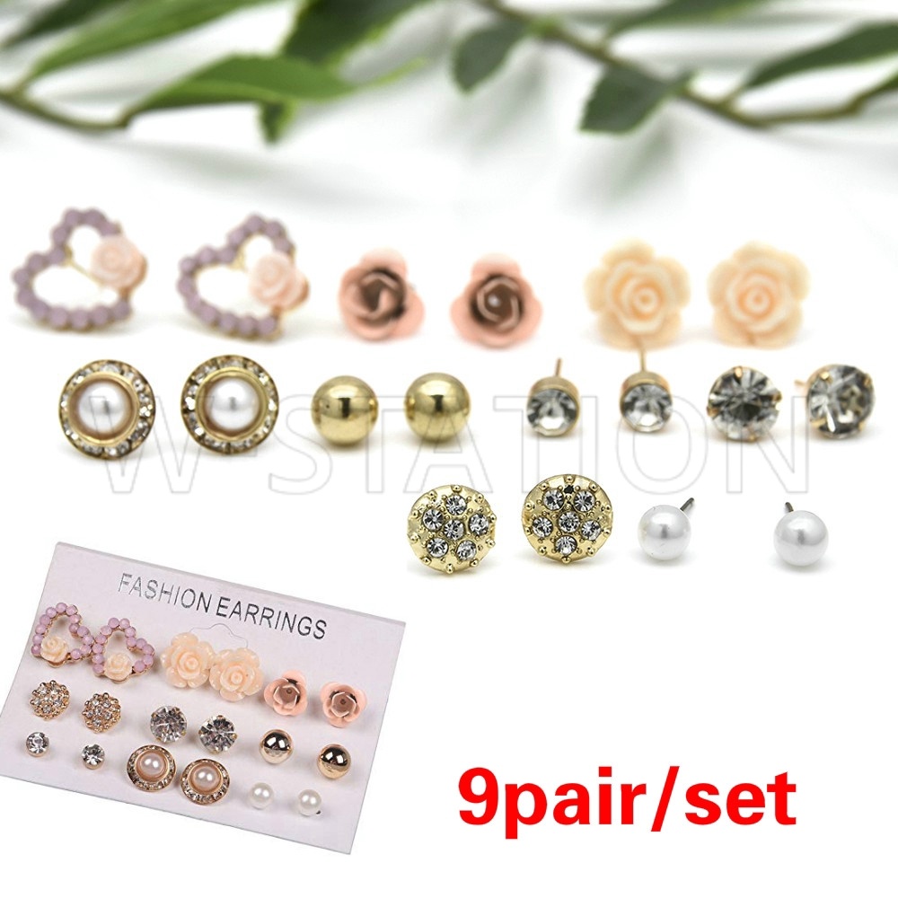 A Set Of 12 Pairs Different Style Ear Studs Earrings Allergy