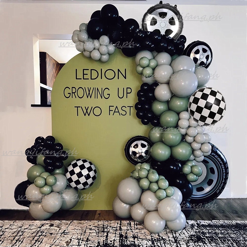 109Pcs Racing Car Balloons Garland Arch Kit Black Number Retro Green ...