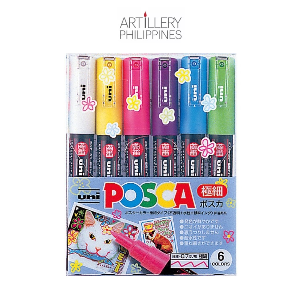 Uni Posca Markers Set of 6 (Acrylic Paint Markers, Pens) Shopee