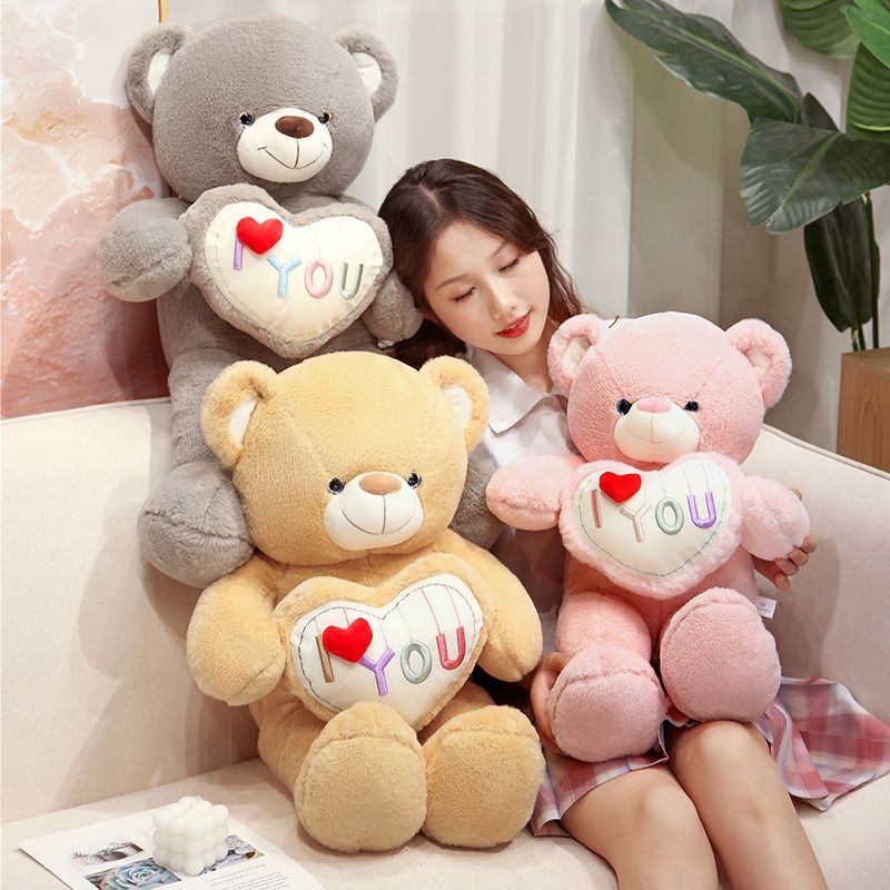 Lovely Teddy Bear Plush Toys Cute Bear Holding Heart I Love You Stuffed ...