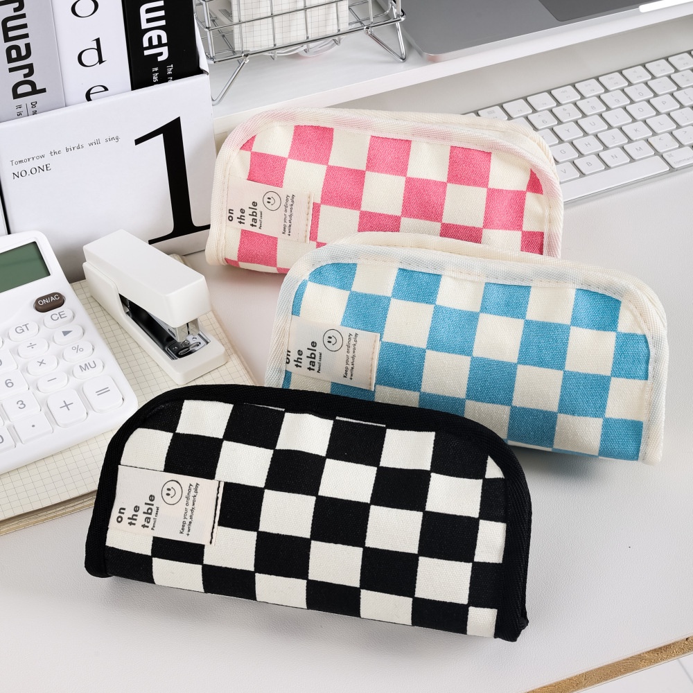 Checkerboard Pencil Case Large Capacity Simple Multifuncion Pencil Bag ...