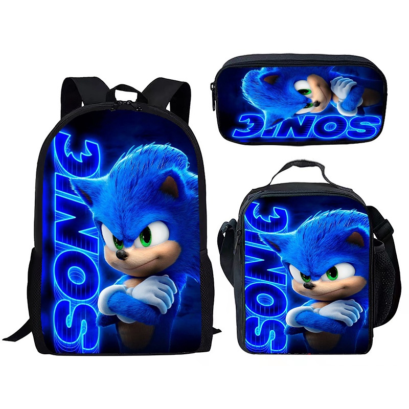 Sonic 3pcs Set Primary School Cartoon Book Bag Boys and Girls Pen Bag ...