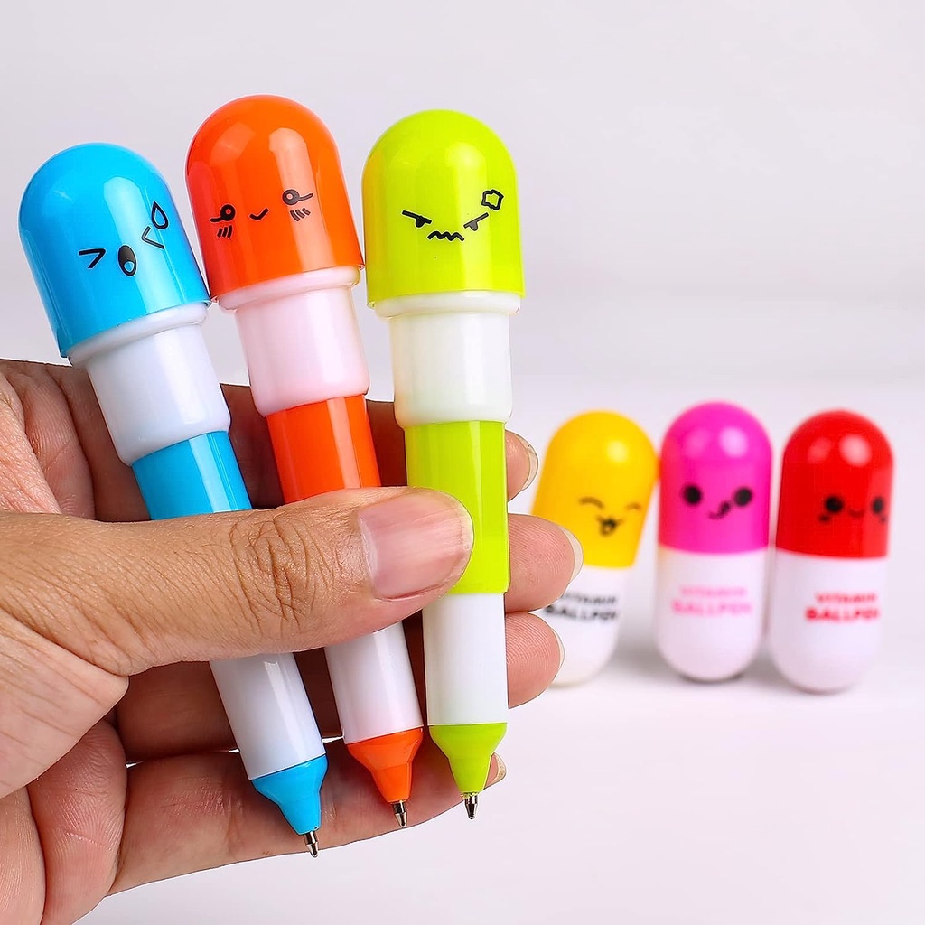 10 pcs Leery Novelty Pill Pens Cartoon Capsule Pen Retractable Vitamin ...