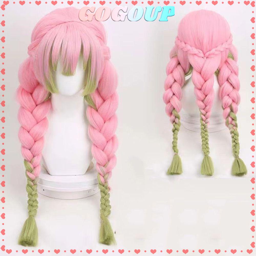 GOGOASDGRF Kimetsu no Yaiba, Long Pink Green Demon Slayer Cosplay Wig, High Quality Synthetic