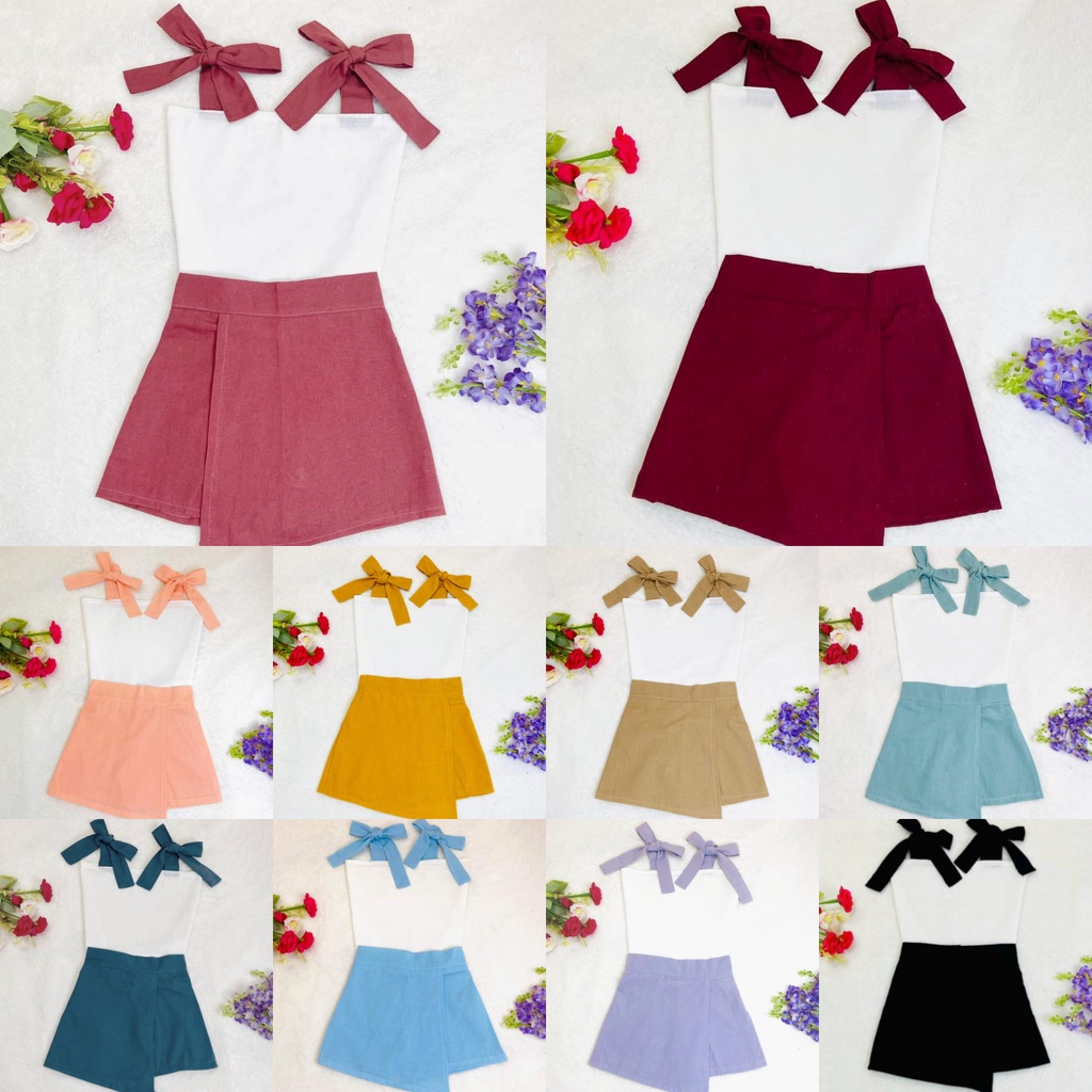 Ribbon Top and Skort Terno for Kids Girls Cotton Linen Coords Blouse ...