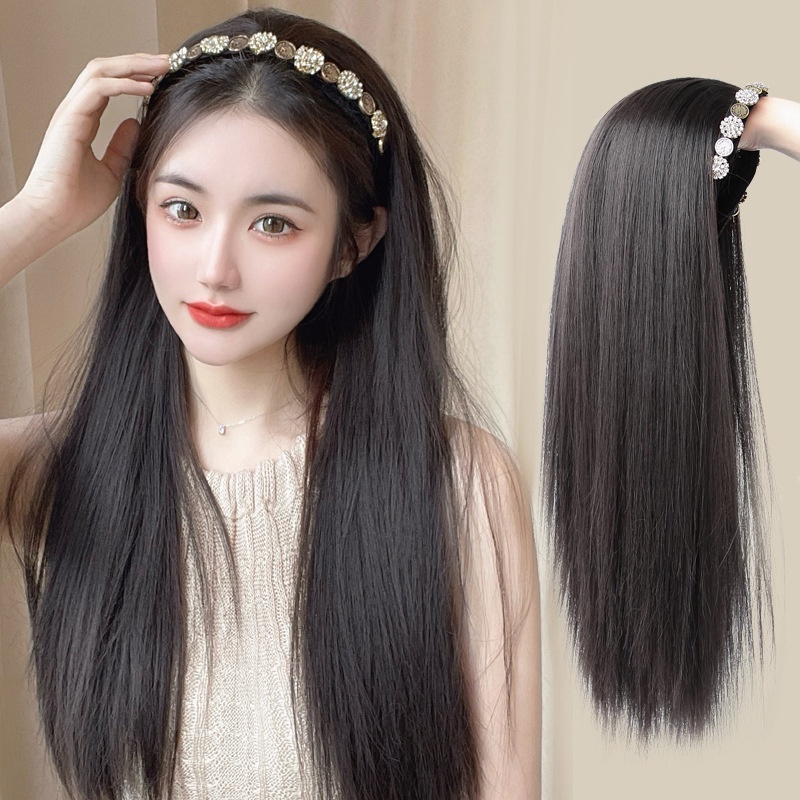 Female Long Straight Wigs Headband Hair Topper Extension For Women Lazy