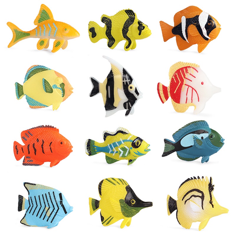 12PCS Realistic Tropical Fish Ocean Animal Model Clownfish Toy ...