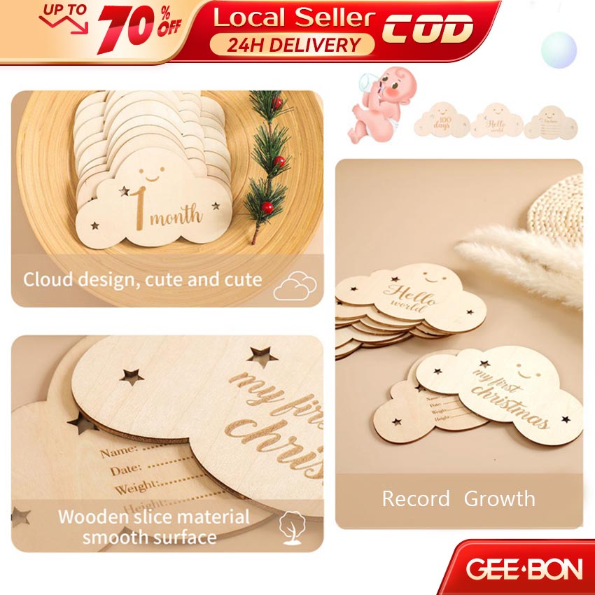 3D Wooden Baby Milestone Cards - 1-12 Months Reversible Photo Props For Newborn Boys & Girls (Bow Design)