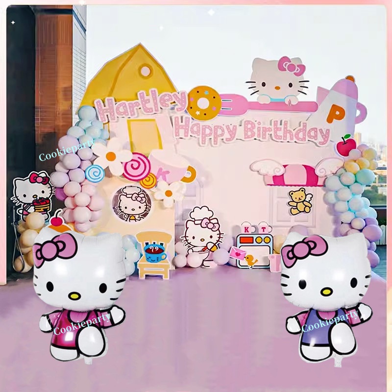 Hello Kitty Balloons Girl Birthday Decoration Scene Layout Baby's First ...