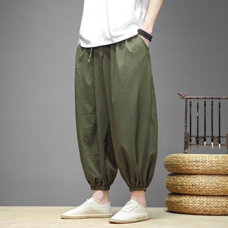 Mens Linen Trousers Summer Pants Plus Size 5xl Casual Male Solid Loose Pants  Spring Summer Casual Men's Clothing