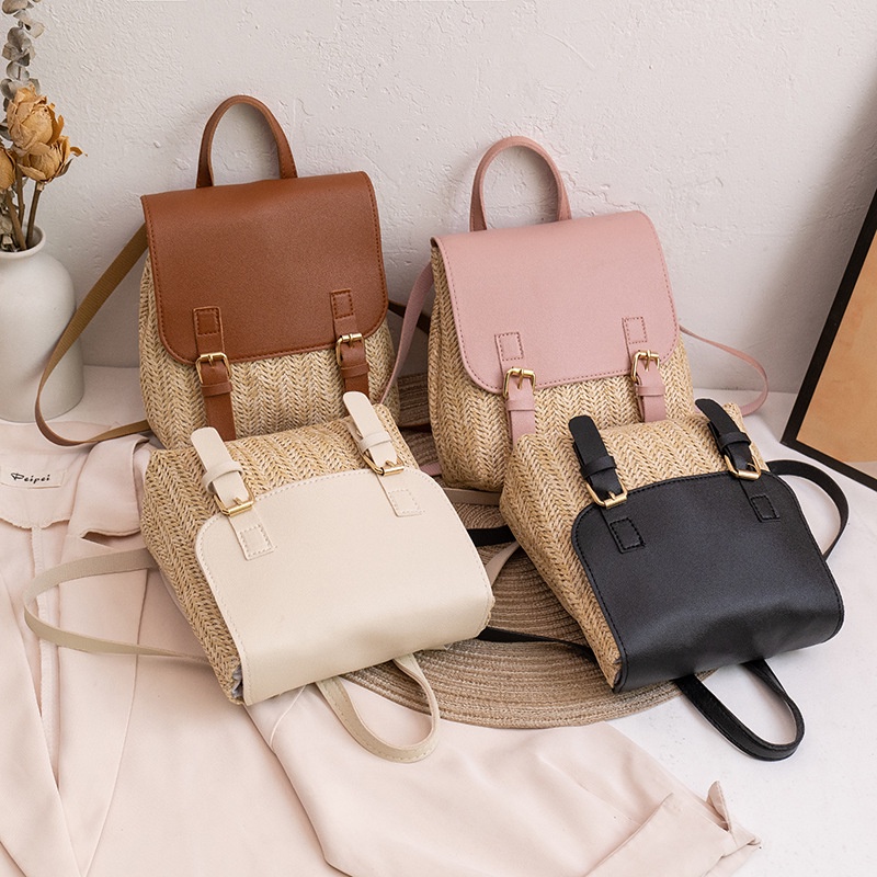 Trendy Leisure Straw Bags For Women Mini Retro Weave Handbag Women s Niche Designer Bag High end Small Rattan Backpack Shopee Philippines