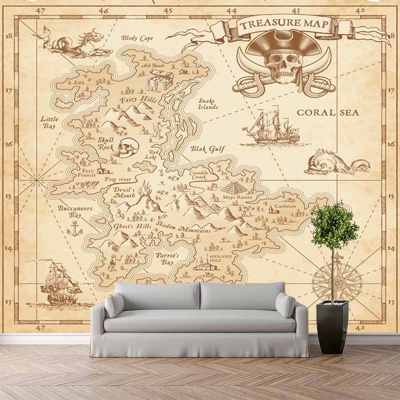 Fanggu Pirate Treasure Map Customized Living Room Bedroom Wallpaper ...