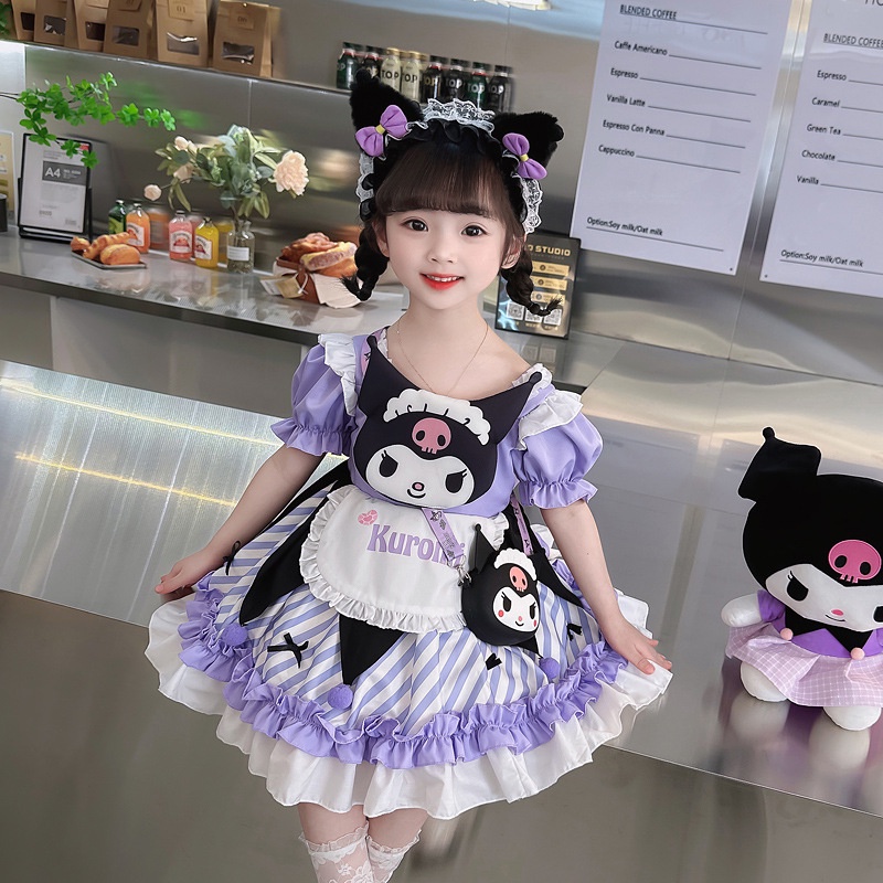 Lolita Kuromi Imp Dress Kids Girls Party Tutu Pom Pom Fairytale Costume ...