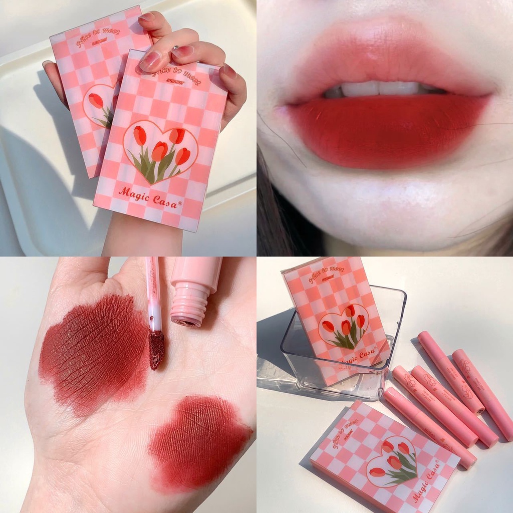 5pcs Tulip Lipstick Set Matte Lip Tint Jelly Lip Makeup Long Lasting ...
