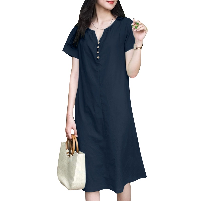 ZANZEA Women Korean Cotton Linen V-Neck Short Sleeve H-Shaped