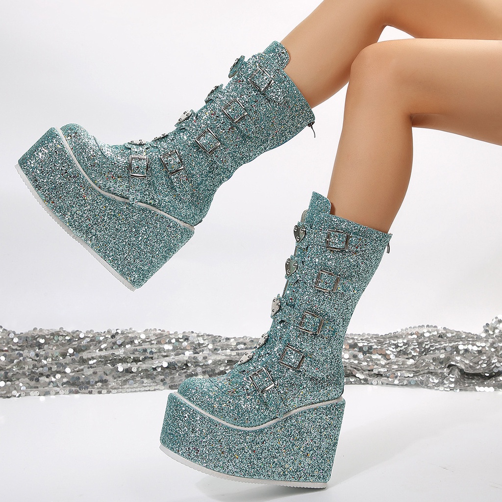 Large Size Hightop Martin Boots Women New Style Wedge Heel Highheeled