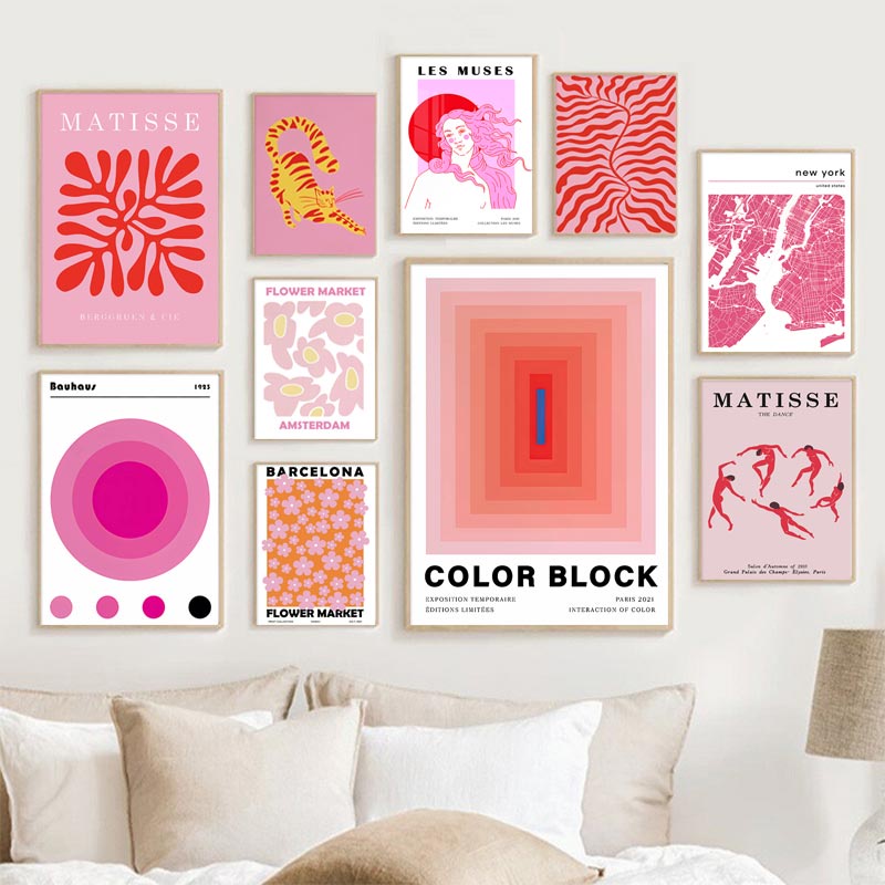 Abstract Pink Matisse Les Muses Map Flower Market Wall Art Canvas ...