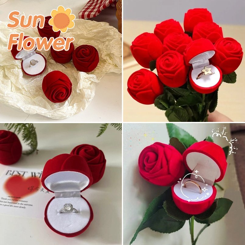 Creative Rose Ring Box Flocking Jewelry Storage Boxes Wedding Necklace