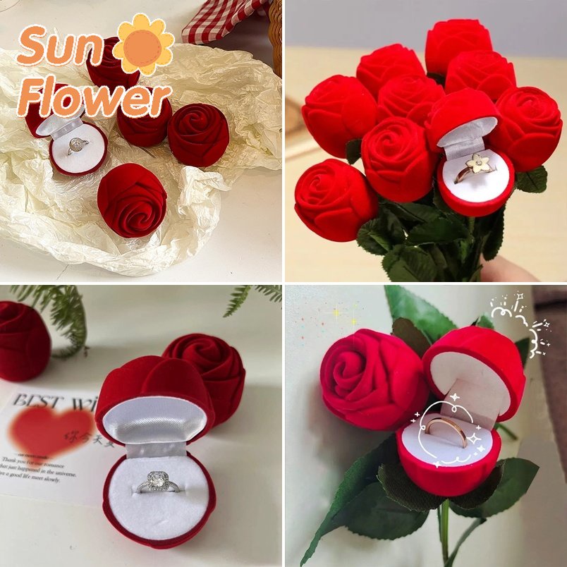 Creative Rose Ring Box Flocking Jewelry Storage Boxes Wedding Necklace ...