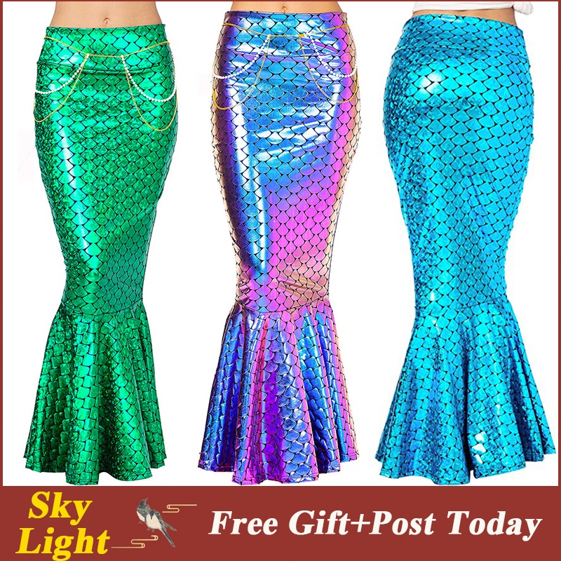 Mermaid Costume Fishtail Skirt For Woman Sexy Sequin Gown Halloween ...