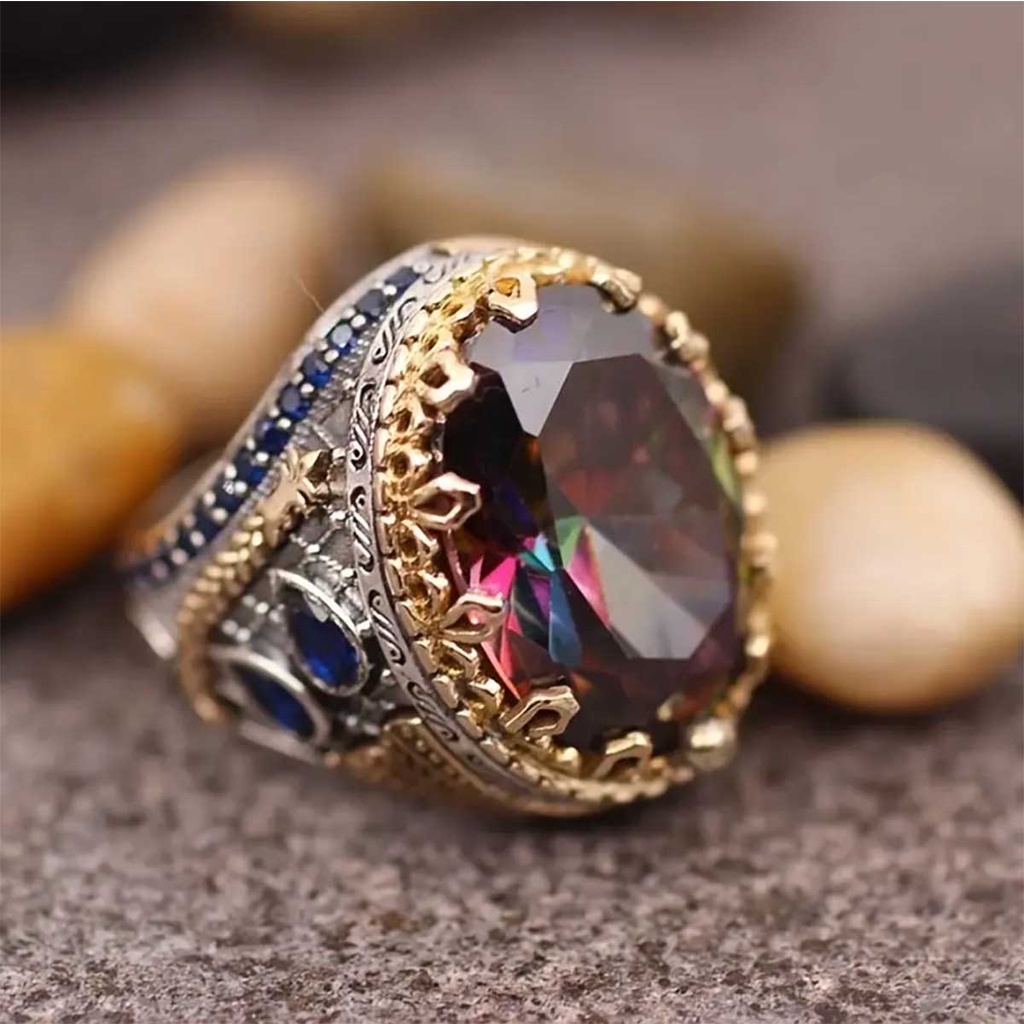 Men's Dragon Ring – Stainless Steel Vintage Ring With Multicolor Gemstone