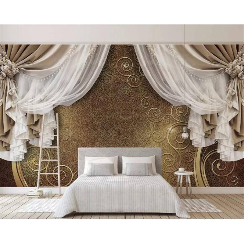 Custom silk material 3d wallpaper mural stereo European curtain lace TV background wall