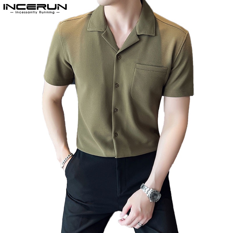 Incerun Casual Solid Short Sleeve Shirt Shopee Philippines