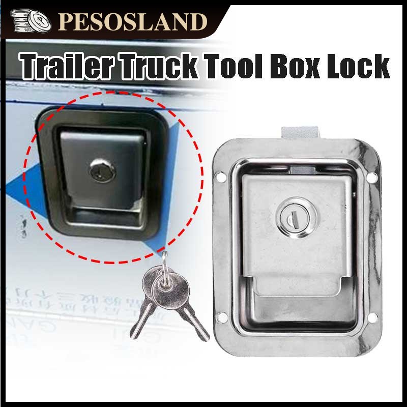 1Set Stainless Steel Trailer Truck Tool Box Lock Paddle Latch With Key