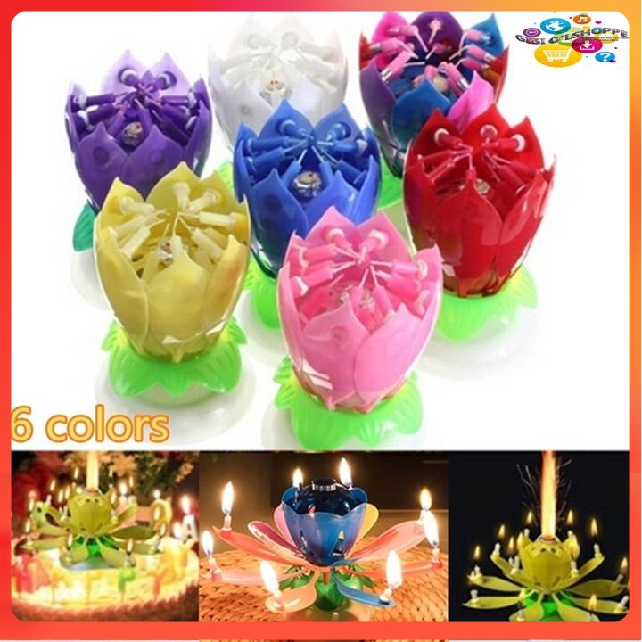 Gigi Multi Color Musical Candle Blooming Lotus Flower Candles Rotating