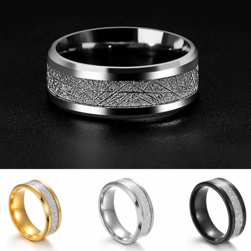 Stainless Steel Inlay Wood Ring - Retro Style Unisex Band - View #2