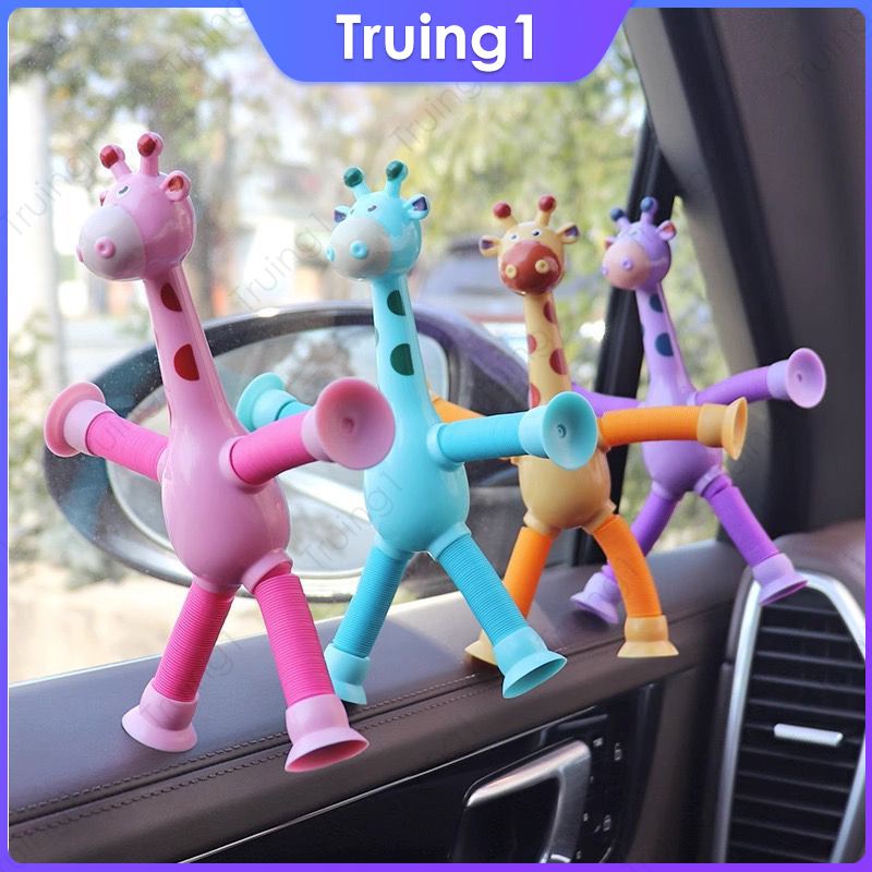 Children Suction Cup Giraffe Tube Pop Toys With LED Light Stress Relief