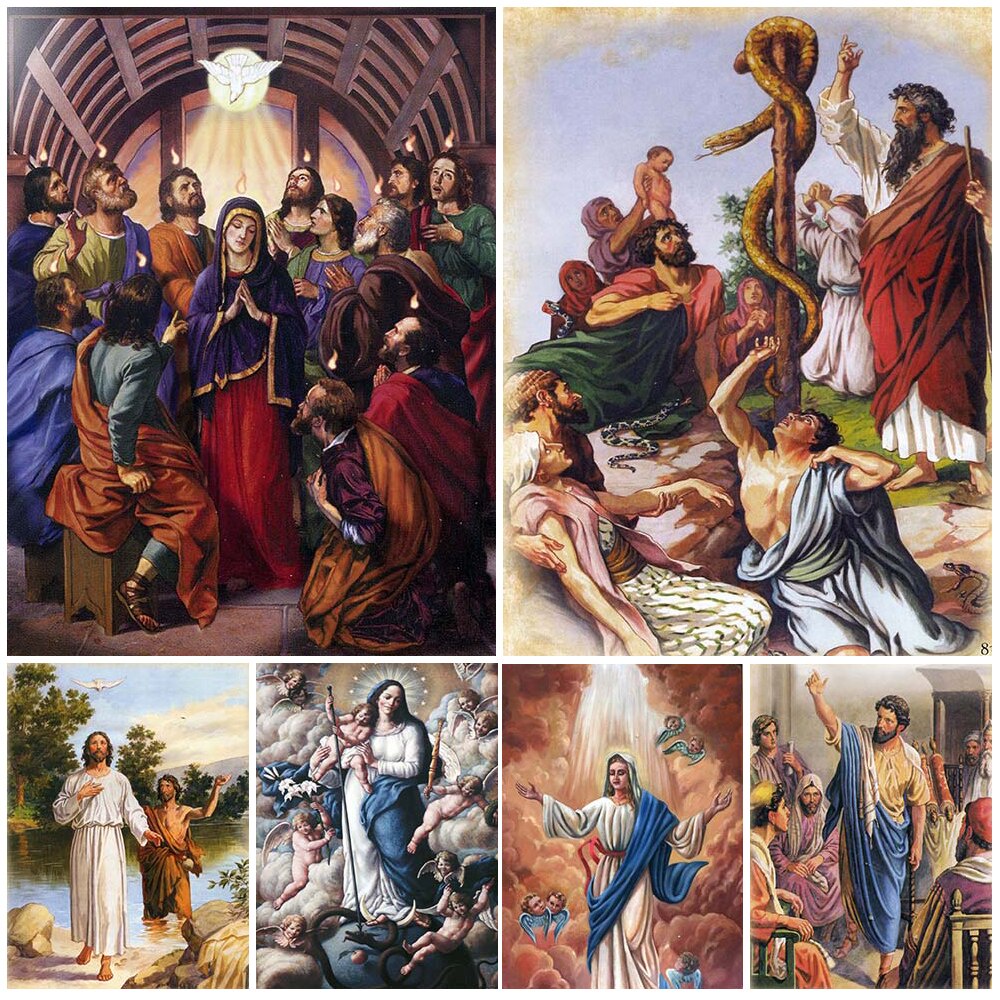 Virgin Mary Birth of Jesus Baptism Angel Holy Spirit Religion Wall Art ...