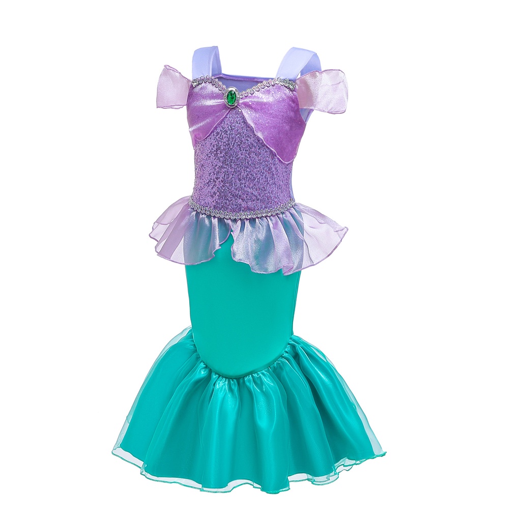 Little Mermaid Costume Princess Ariel Mesh Fishtail Dress For Girls ...