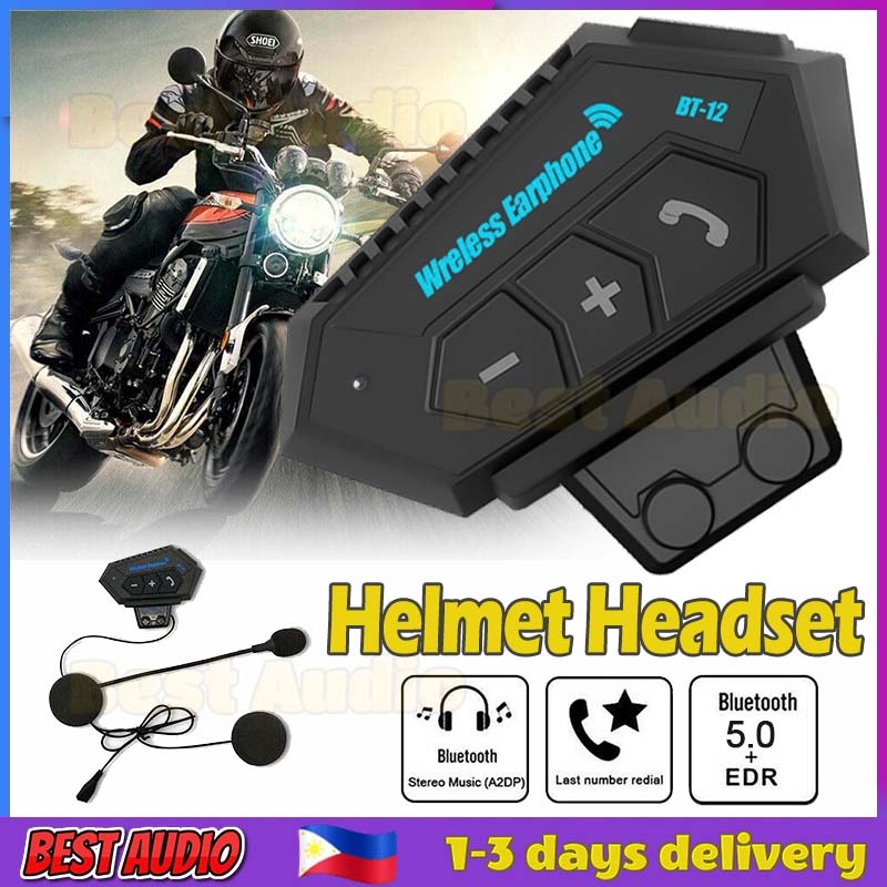 BT12 Bluetooth 5.0 EDR Motorcycle Helmet Headset Bass Sound Motorbike ...