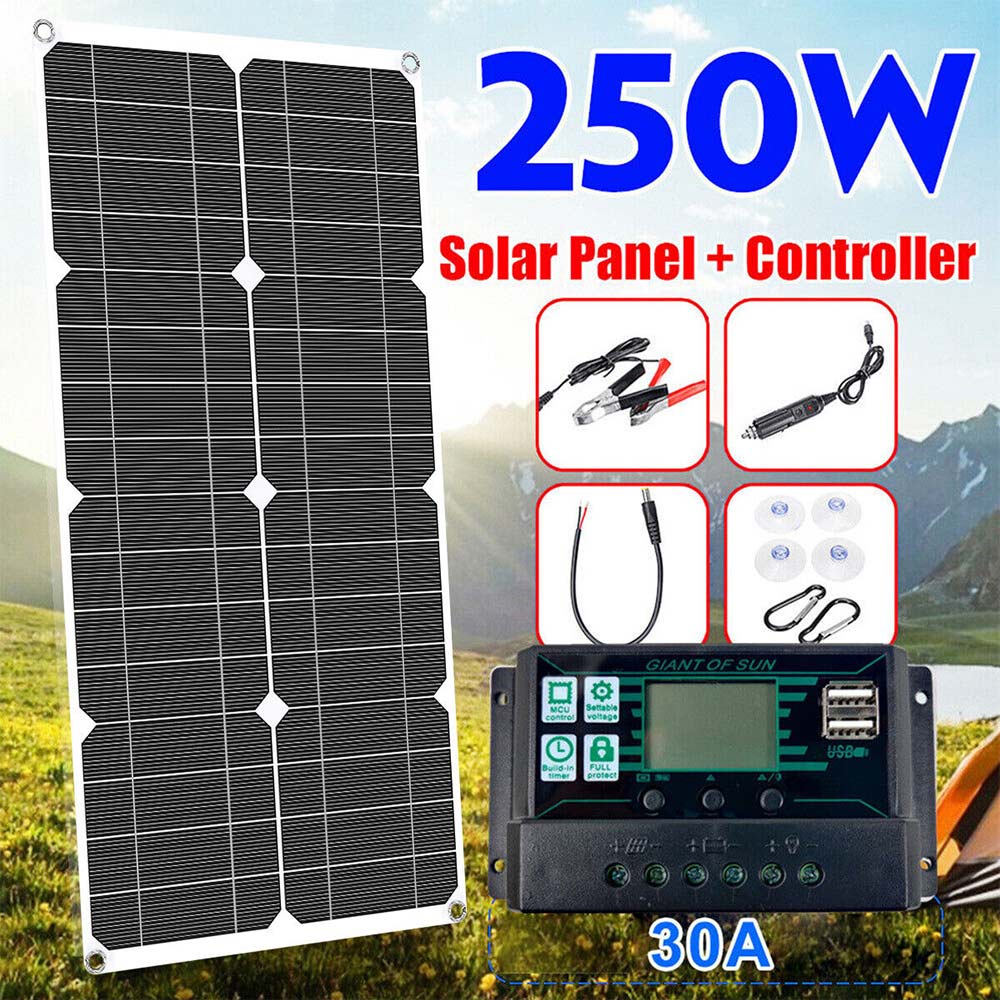 250W single crystal solar panel+30A solar controller (with 2 USB ports ...