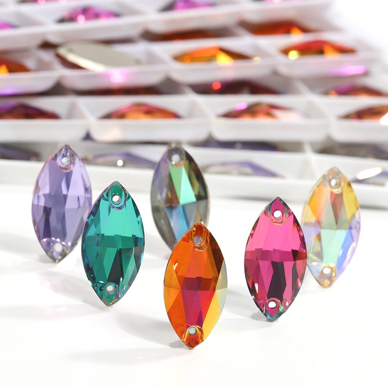 9*18/15*32mm K9 Sew on Crystal Button Stone Horse Eye Shape for Garment  Clothing Wedding Dresses