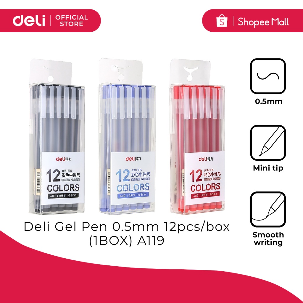 Deli A119 Writing Instrument Gel Pen 0.5mm 12Pcs/Box 1 Box 79a119p12 ...