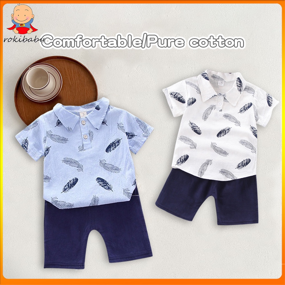 Rokibaby Baby Boy Clothes Short Set for Kids Terno Print Collar Boy Baby Outfit Terno for Kid