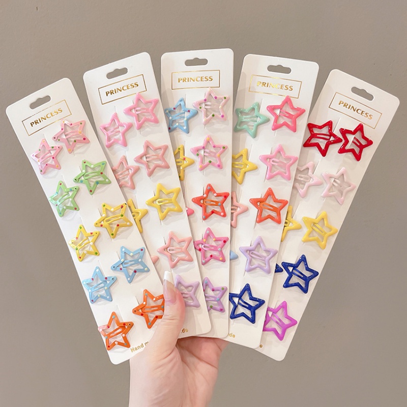 Set 12 Korean Style Simple Color Five-pointed Star Hairpin for Children ...