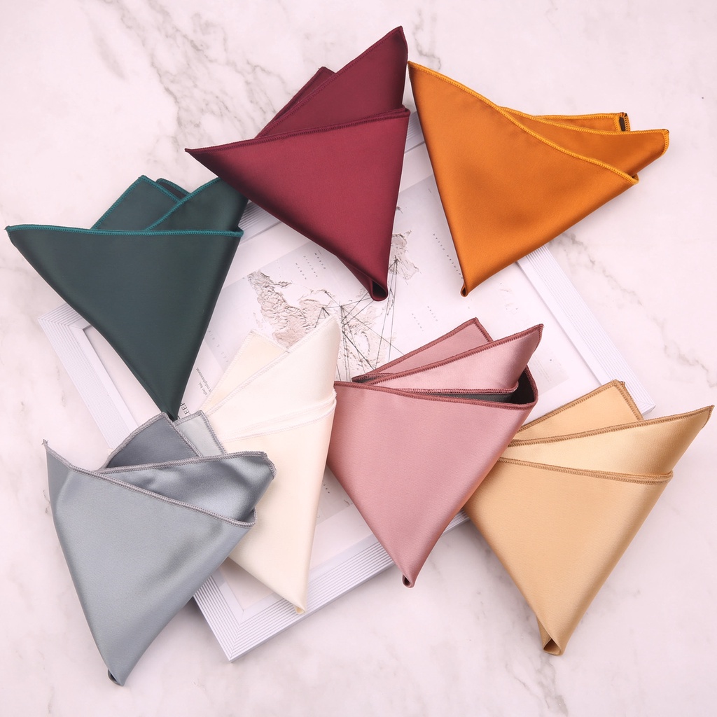 23*23CM Simple Versatile Men's Navy Gold Pink Solid Polyester Pocket ...