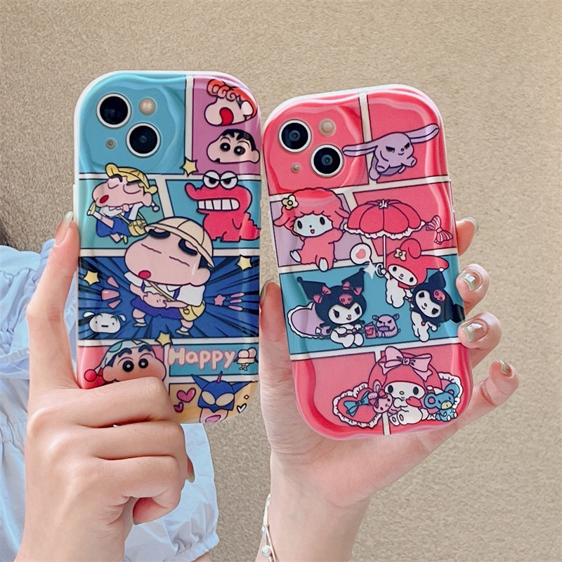 Cartoon Cute Crayon Shinchan Kuromi Cream Wavy Edge Case Compatible for