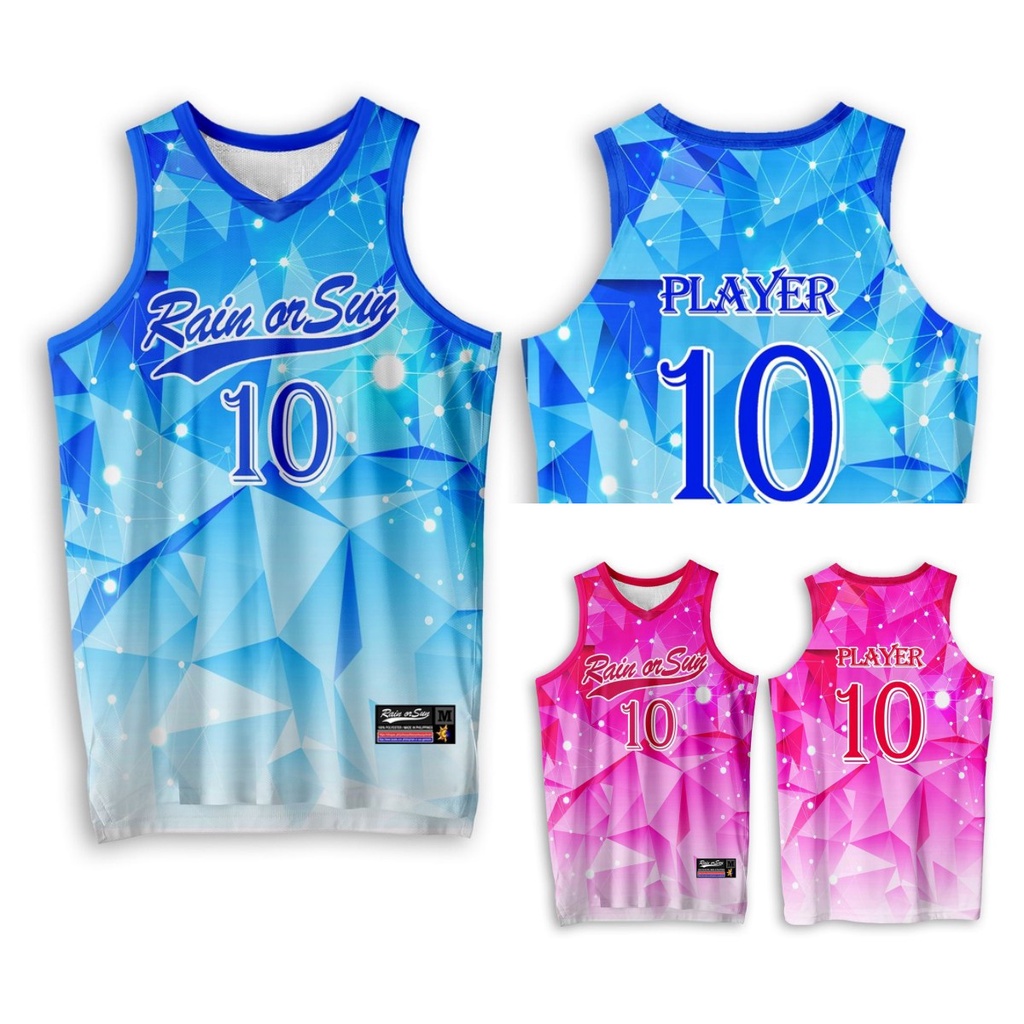 Rain or Sun 16 Jersey Full Sublimation Blue Pink Basketball Jersey for