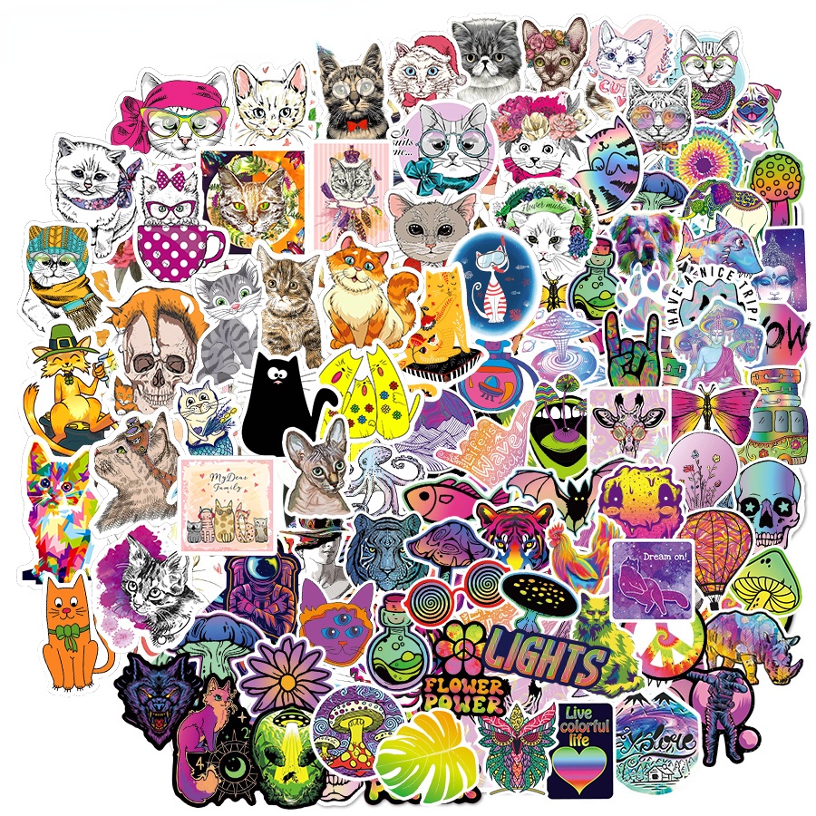 110PSC Cartoon Cats Stickers for Laptop Suitcase Motor Guitar Car ...