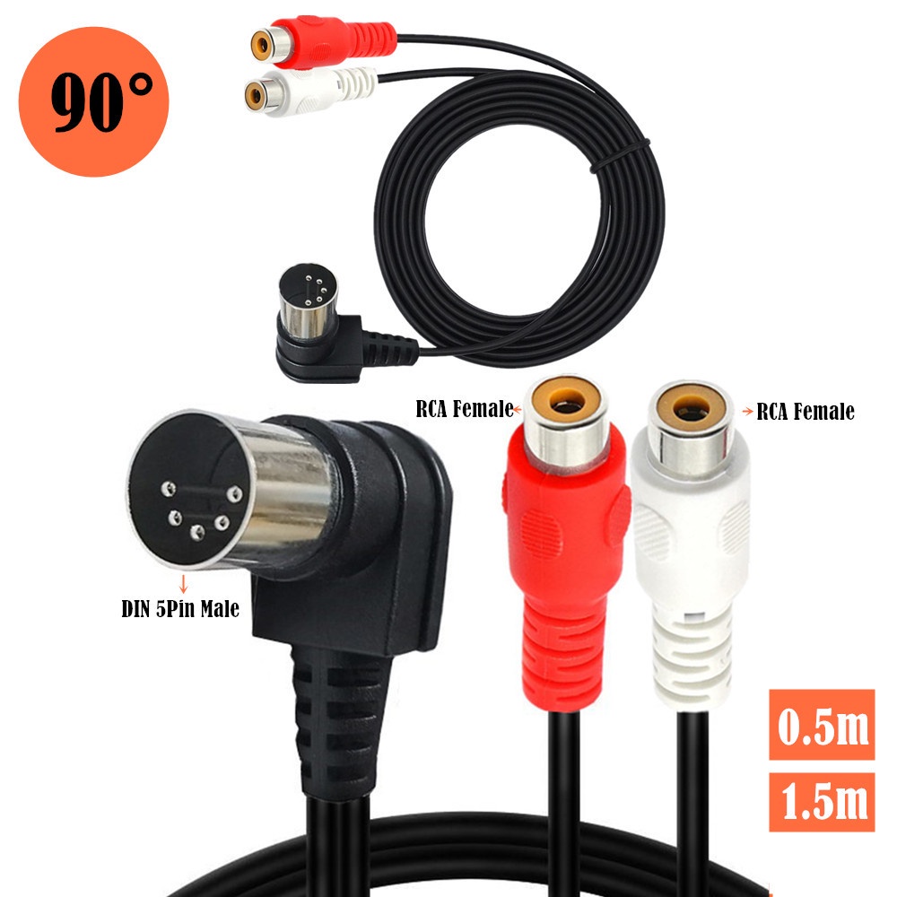 Conversion Cable 90°Bend 5-Core Din Male to 2RCA Lotus Female Old ...