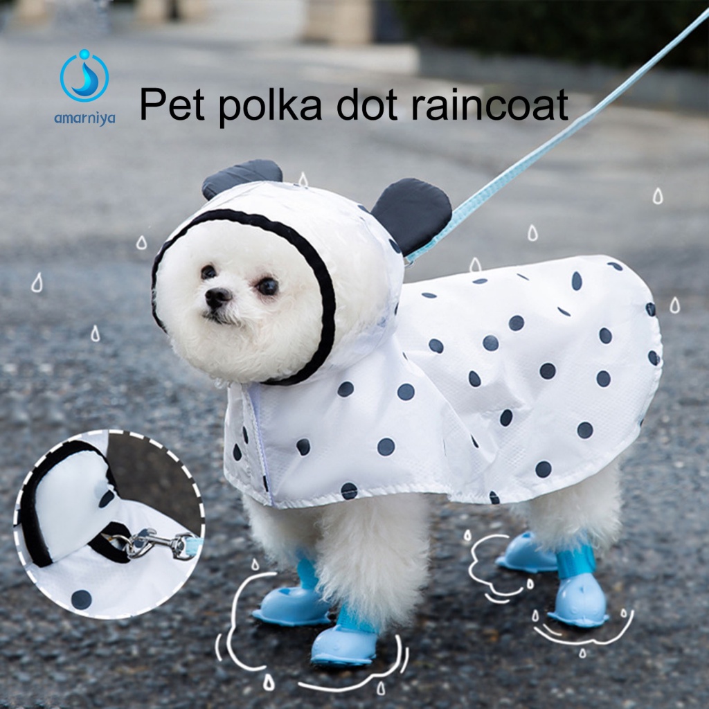 AMAR Dog Raincoat with Traction Hole 3D Ears Design Dot Print