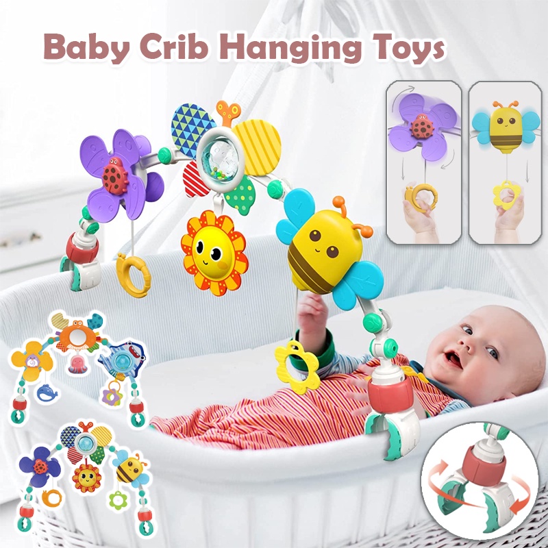 Foldable Baby Crib Mobile Bell Rattle Toy Arch Crib Hanging Toys Seat