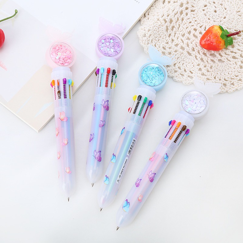 10 Color Butterfly sequin ballpoint pen Girls' Heart Student Colorful ...